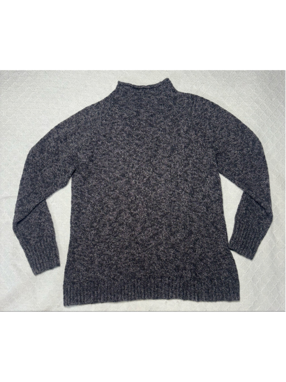 L.L. Bean Marled Black Gray Cotton Roll Neck Sweater Large Vintage Winter GUC - Picture 2 of 5
